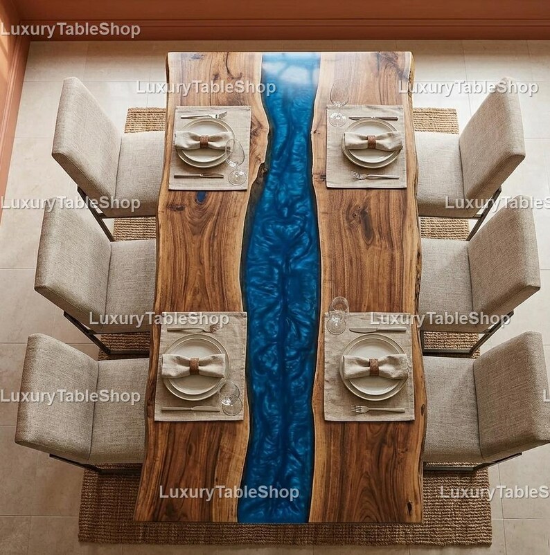 Live Edge Wood Epoxy River Dining Table | Modern Resin Table | Handmade ...