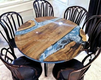 Handmade Live Edge Wood River Table – Round Epoxy Resin Dining Table