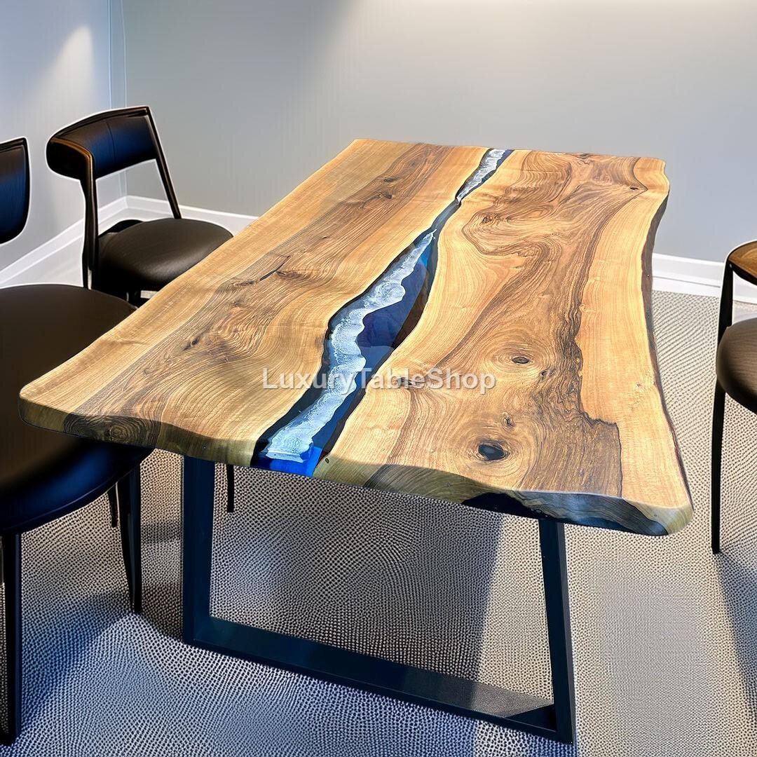 Handmade Custom Epoxy River Table | Live Edge Walnut Dining Table ...