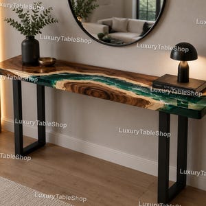 Walnut Live Edge Epoxy River Console Table – Emerald Ocean Entryway Sofa Table