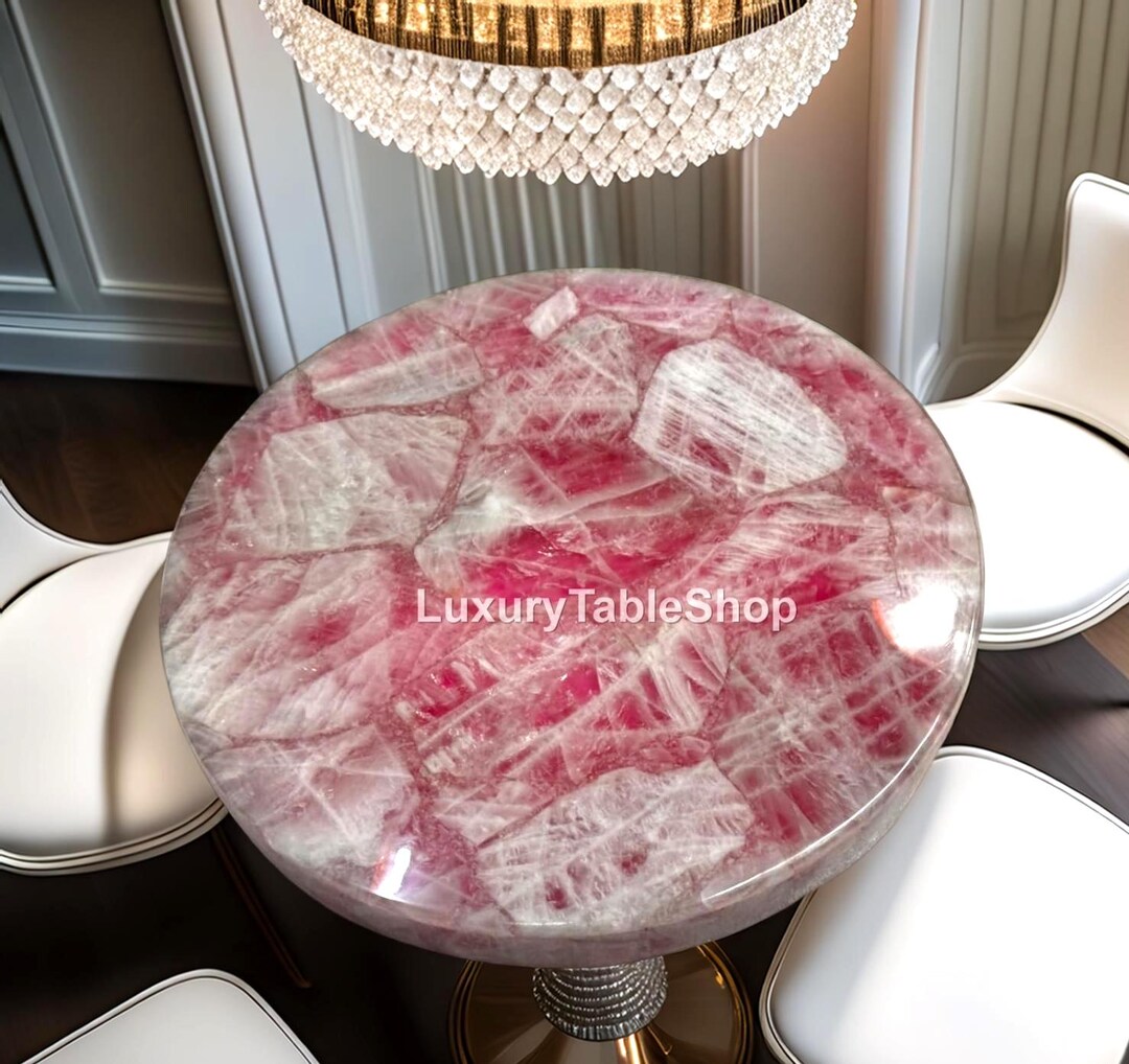 Custom Pink Gemstone Table Top | Handmade Crystal Quartz Furniture ...