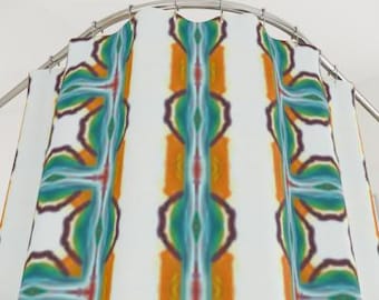 Shower Curtain | Colorful Boho Bathroom Decor-Abstract Geometric Stripe