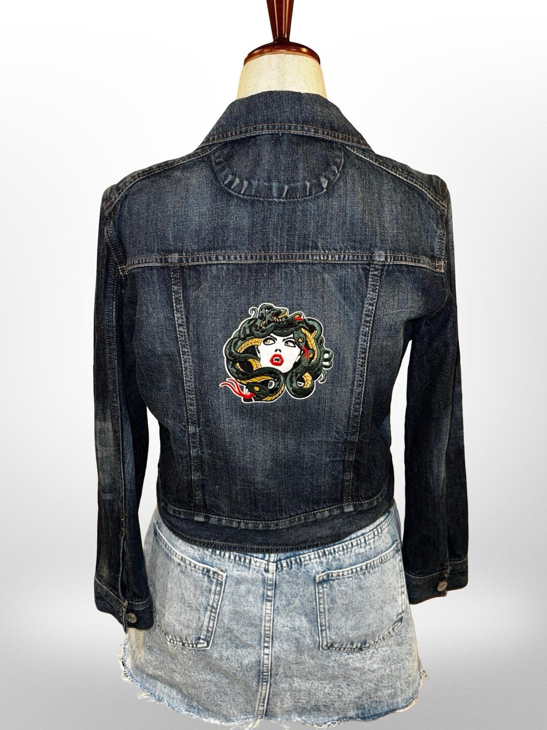 Upcycled Medusa Graphic Back Patch Denim Jacket Express Large - Etsy