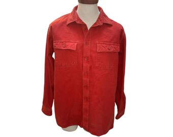 L.L. Bean Chamois Flanellen shirt zwaar katoen oranjerood vintage buitenshuis