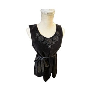 Anthropologie Lithe Orbit Black Velvet Floral Applique Swing Dress Y2K Size 8 image 3