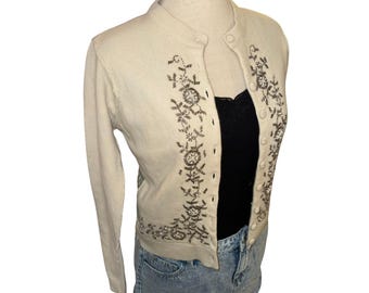 Vintage Whistles Floral Back Cardigan verziert Wollmischung Pullover Größe 3