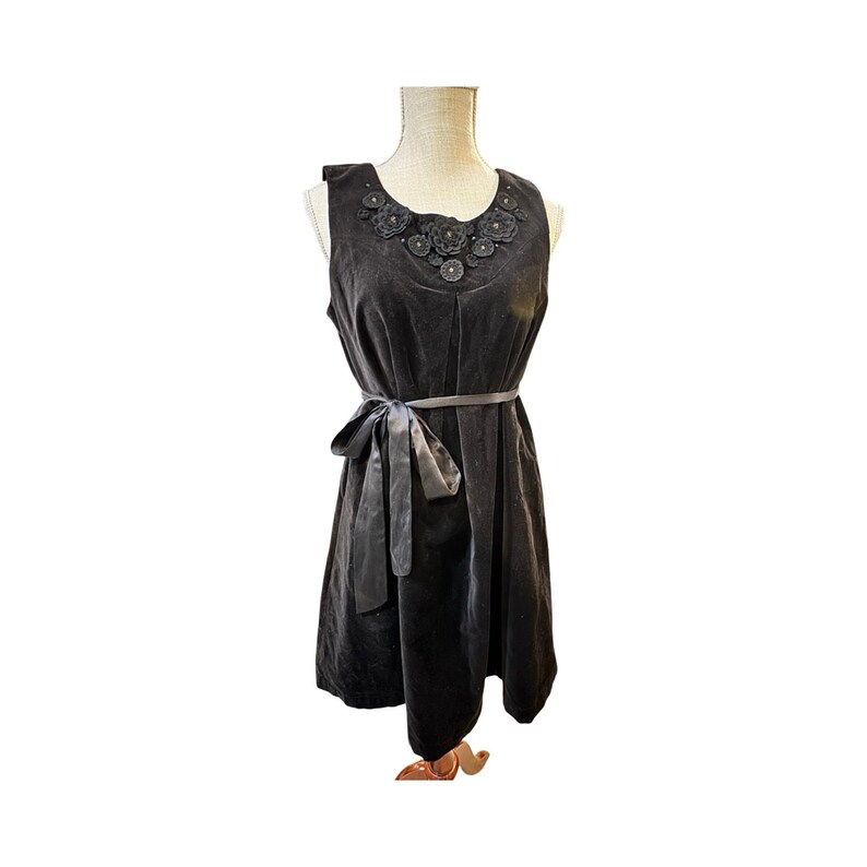 Anthropologie Lithe Orbit Black Velvet Floral Applique Swing Dress Y2K Size 8 image 7