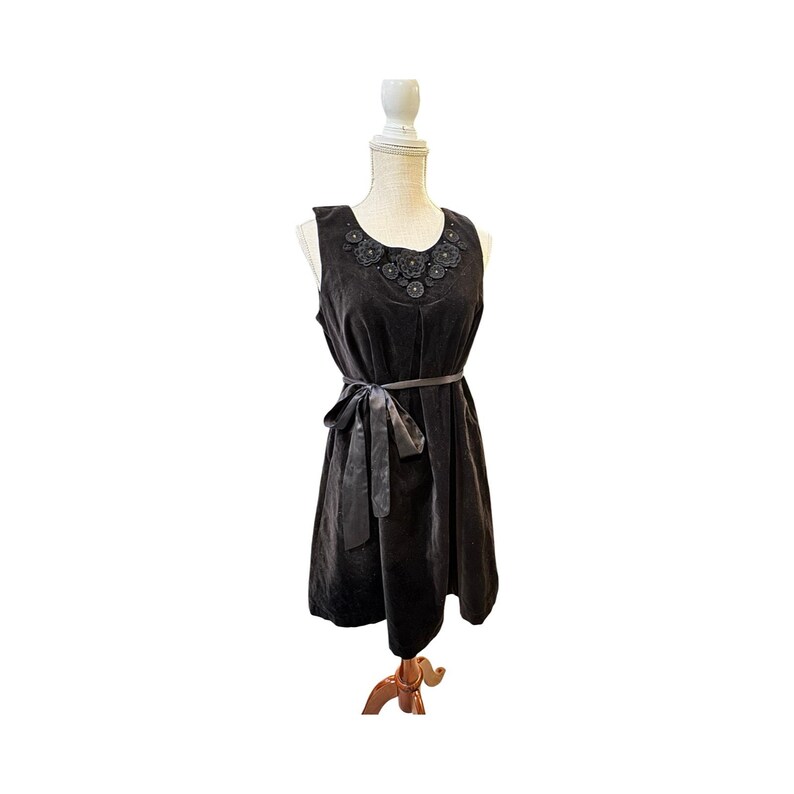 Anthropologie Lithe Orbit Black Velvet Floral Applique Swing Dress Y2K Size 8 image 6
