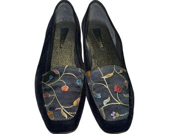 Zapatos planos tipo mocasín vintage de los años 90 de Enzo Angiolini, modelo Liberty Velvet Brocade, talla 7.5.