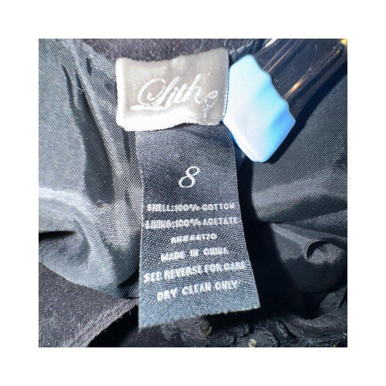 Anthropologie Lithe Orbit Black Velvet Floral Applique Swing Dress Y2K Size 8 image 8