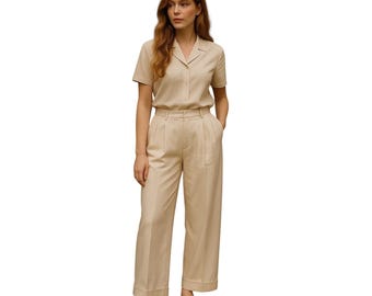 Ralph Lauren Purple Label | Vintage 90s Wide Leg Cream Silk Linen Pants | 30x29