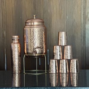 Full Hand Hammered Pure Copper Water Dispenser, Brass Tap, 5L/10L/18L Capacities