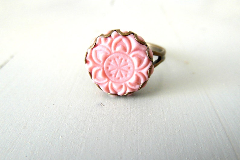 Gift for her FREE SHIPPING ! Pink adjustable ring Small statement ring colorful cocktail ring