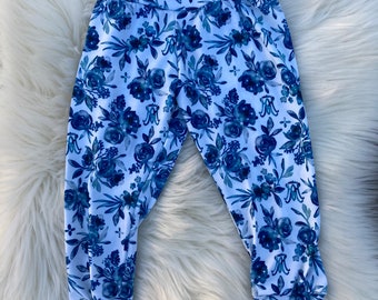 Blue Floral Marian Auspice Leggings Custom Child Size Faith Collection Catholic