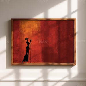 Black Jazz Singer Wall Art, Retro Lounge Illustration, Elegant Vocalist Print, Vintage Music Decor for Modern Homes