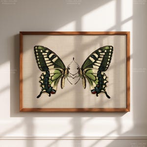 Lámina con diseño de mariposas cola de golondrina, arte mural verde estilo casa de campo, decoración rústica de naturaleza para granja (descargable)