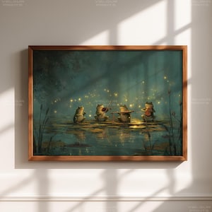Frog Lily Pad Orchestra Printable Art, Whimsical Pond Animal Illustration, Magical Woodland Music Scene, Cottagecore Decor