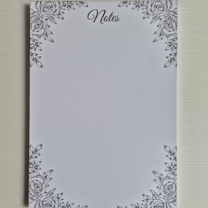 Luxury Floral Notepad A5 | Minimalist Stationery | Premium Black Notes Pad | Personalised Desk Paper | Elegant Stationery Gift for Her