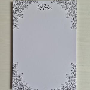 Luxury Floral Notepad A6 | Minimalist Stationery | Premium Black Notes Pad | Personalised Desk Paper | Elegant Stationery Gift for Her