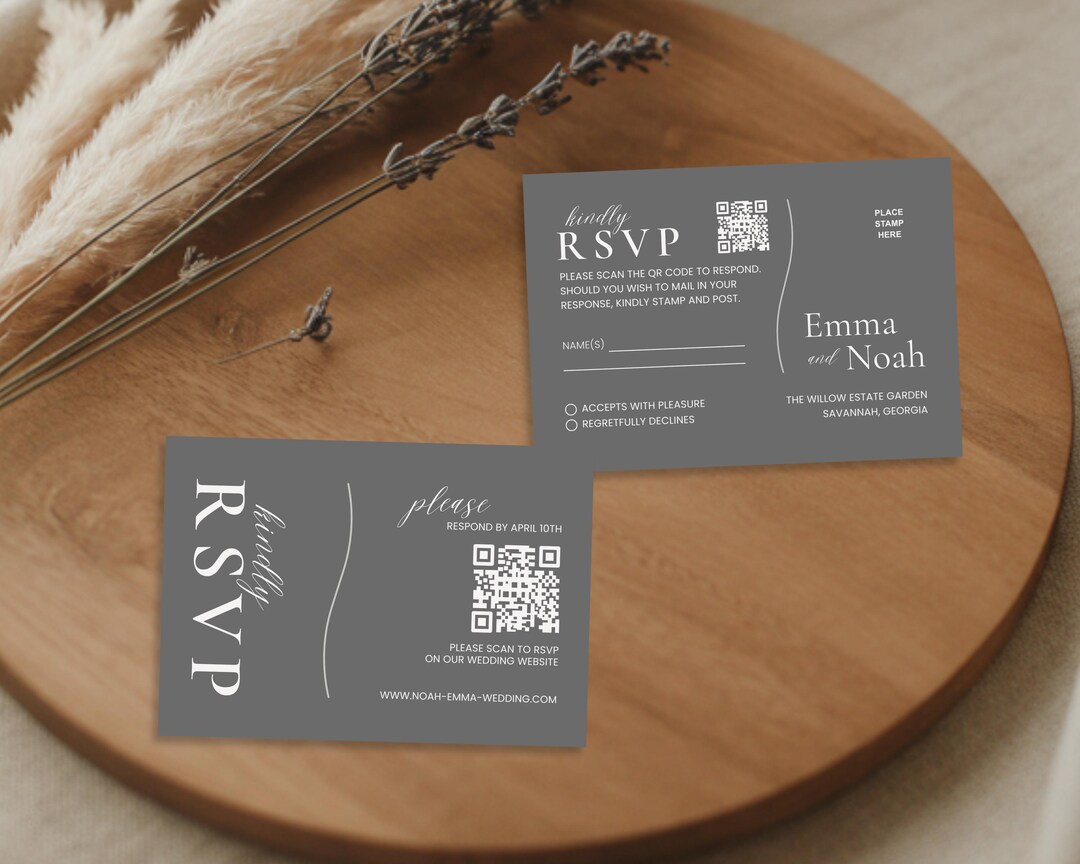 Modern Wedding RSVP Template, QR Code, Mail-in, Editable Canva (5x3.5 ...