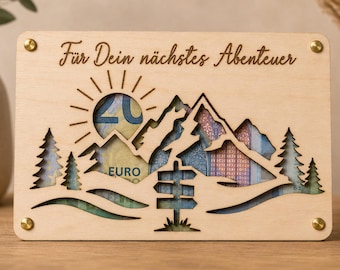 Personalisierte Geldgeschenk Verpackung Reise Weltreise aus Holz – Urlaub Geschenk & Gutschein Reisekasse