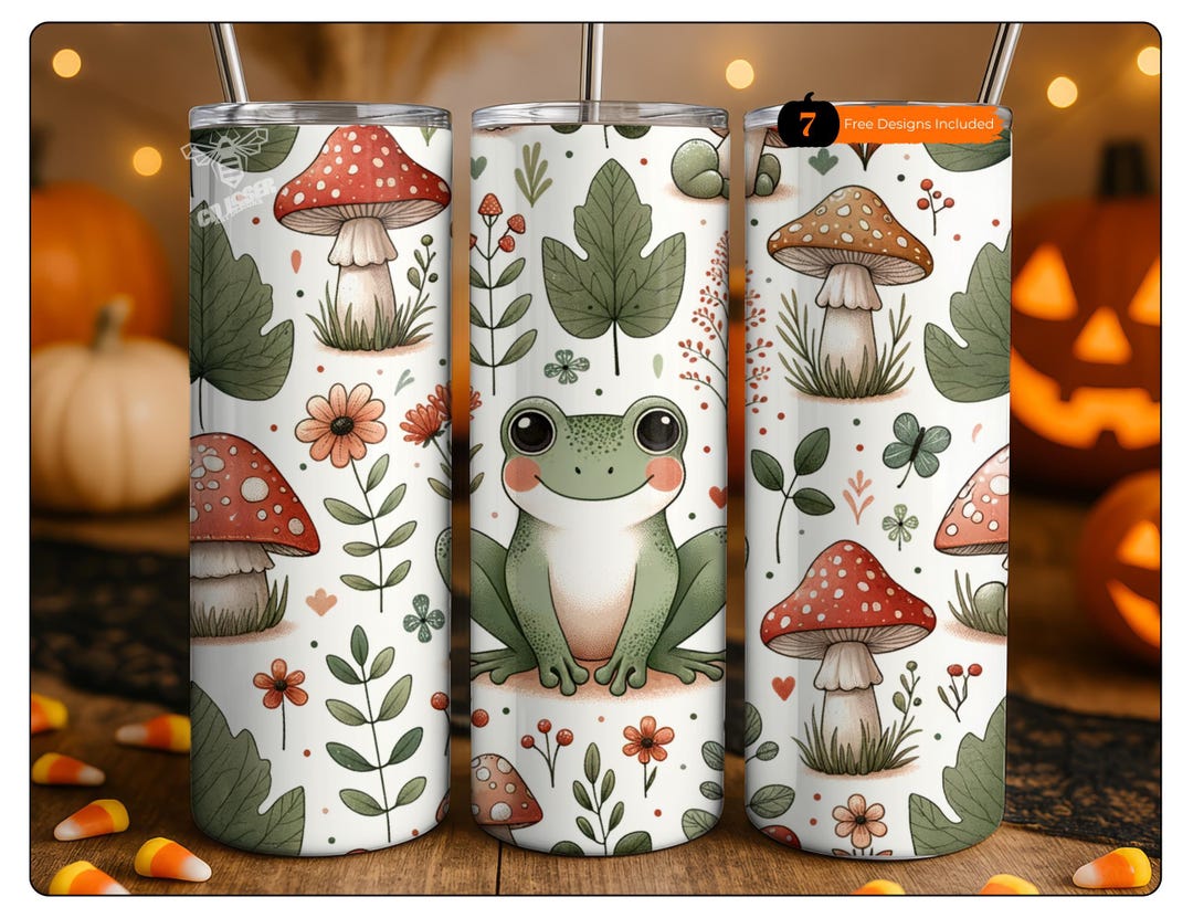 Tumbler Wrap Design: Cute Frog and Mushroom (digital PNG for 20oz ...