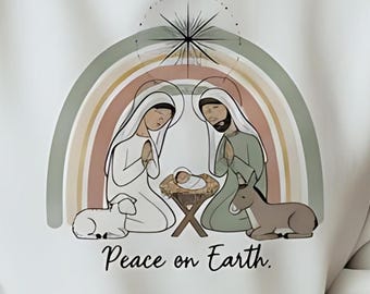 Diseño PNG navideño de Paz en la Tierra para sublimación y diseño POD, descarga digital