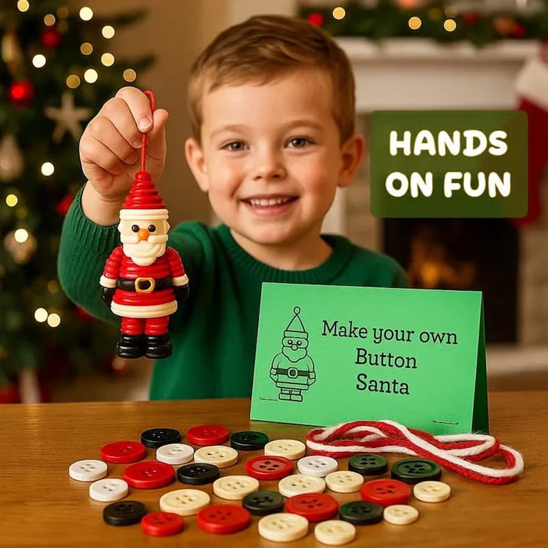 DIY Button Santa Craft Kit | Christmas Ornament Making Set | Festive ...