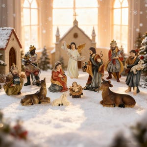 11-delars julkrubbaset • 10 cm julkrubba i harts • Heliga familjefigurer • Juldekorationer för krybban • Religiös högtidsuppvisning