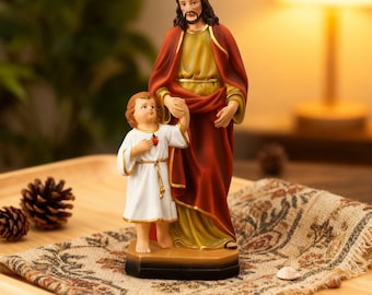 Estatua de Jesús con el Niño, figura católica, decoración religiosa para el altar del hogar, regalo cristiano para el bautismo, escultura de fe, adorno espiritual