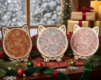 Whimsical Cat Puzzle Decor | Handmade Cat Art Gift | Cute Animal Puzzle for Adults | Cozy Cat Lover Home Decoration | Christmas Gift