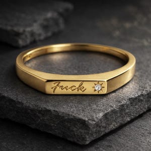 9K massivt guld Tiny Fuck jubileumsring, minimalistisk stapelbar armband med diamantstjärna, nätt himmelsk guldring, förlovnings- och löftesring
