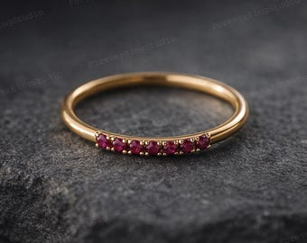 Ruby Half Eternity Band Gold Plated | Dainty Stacking Ring | July Birthstone Jewelry | Wedding Anniversary Gift for Her Christmas Gifts