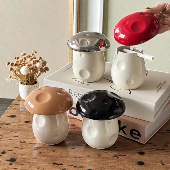 Keramik Pilz-Aschenbecher mit Deckel - Kreativer trendiger Aschehalter für Coffee Shop Decor