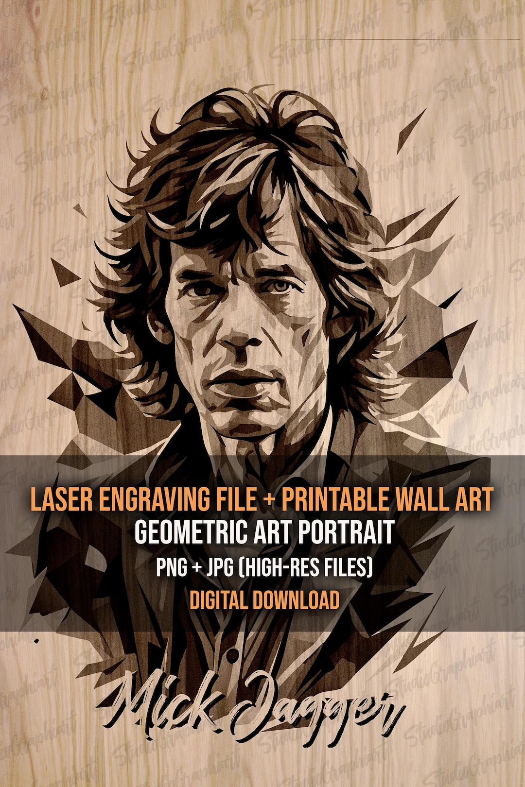Mick Jagger Laser Engraving File + Monochrome Printable Wall Art ...