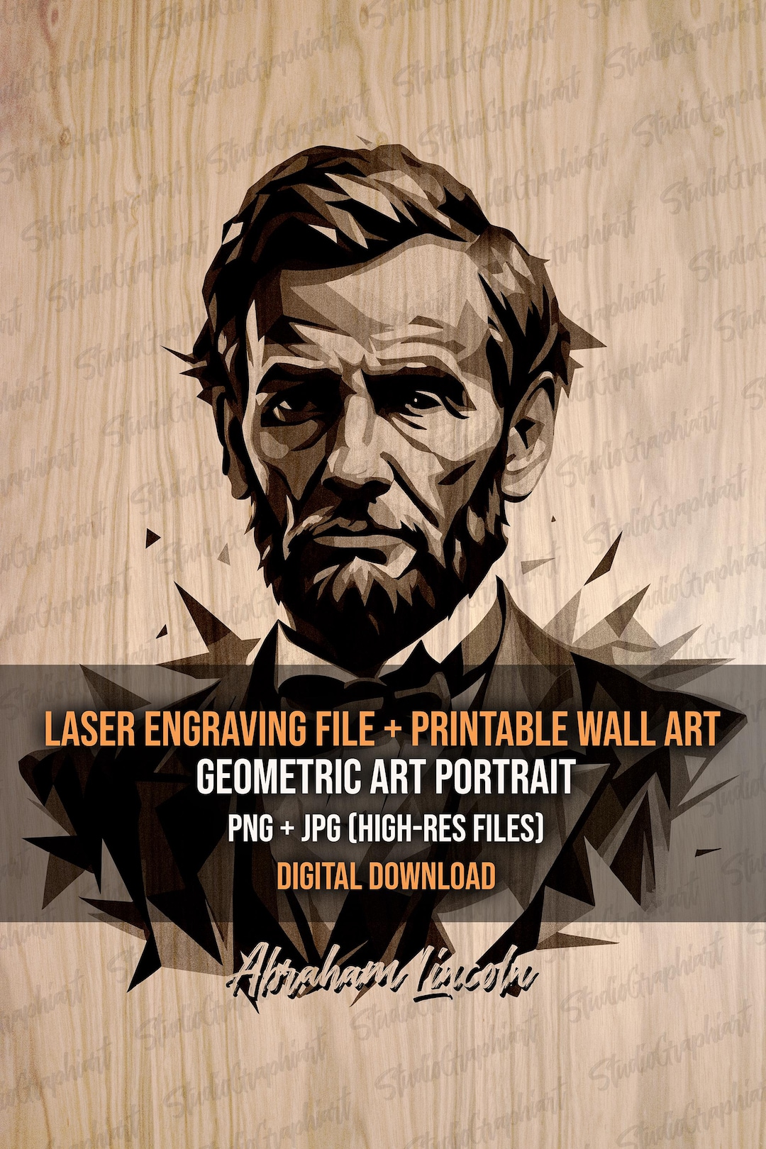 Abraham Lincoln Inspired Laser Engraving File | Monochrome Geometric ...