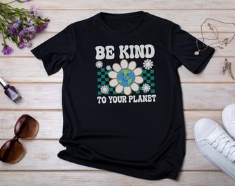 Earth Day shirt, Woman's shirt, Rainbow shirt, spring shirt, Be Kind to your Planet shirt, flower shirt, checker shirt, Earth Lover Shirt