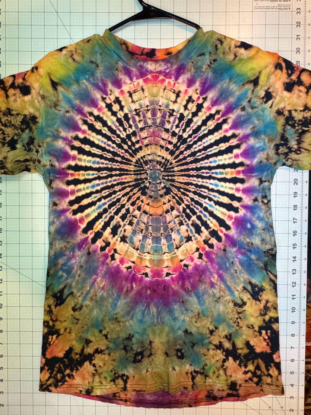 Reverse Tie Dye T-shirt: Rainbow Explosion, Black Gildan Crewneck ...
