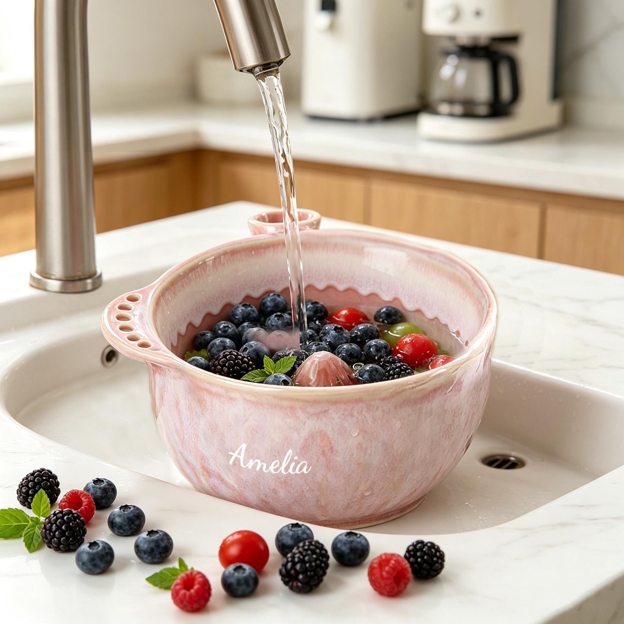 Personalized Ceramic Berry Washing Bowl,custom Engraved Fruit