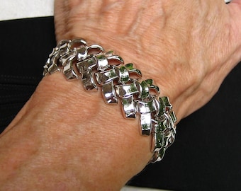 Vintage Trifari Alfred Philippe Bracelet Silver Tone Brutalist Weave Link