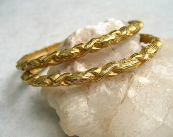 Vintage Erwin Pearl Bangle Bracelets Pair Gold Tone Matte Brushed