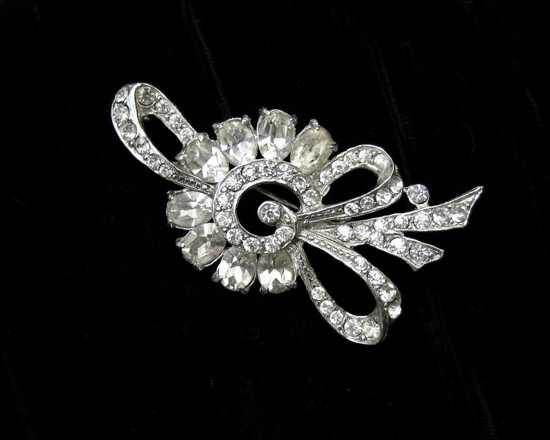 Vintage Crystal Rhinestone Brooch Joseph Wiesner Silver Tone