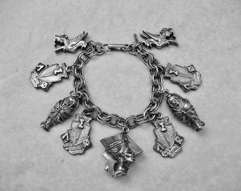 Vintage HAR Charm Bracelet Egyptian Silver Tone Pharaoh Griffin