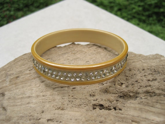 Vintage Celluloid Rhinestone Bangle Bracelet 1930s - image 5