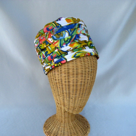 Vintage Ladies Hat Tall Mod Multi Colored Pleated… - image 4