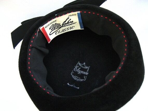 Vintage Mr. John Ladies Hat Black Fur Felt Bowler… - image 10