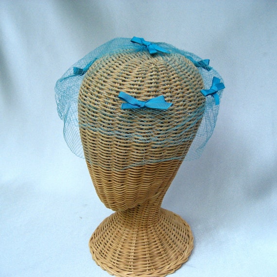 Vintage Ladies Whimsy Hat Double Turquoise Veil R… - image 1