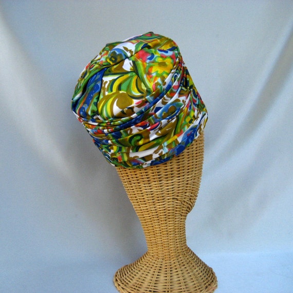 Vintage Ladies Hat Tall Mod Multi Colored Pleated… - image 3