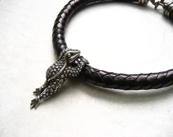 Vintage Barry Kieselstein Cord Sterling Silver Toad Braided Black Leather Choker Necklace