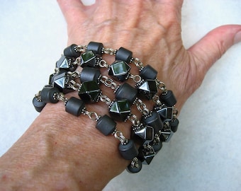 Vintage Stephen Dweck Bracelet Sterling Silver Hematite Hematine Multi Strand